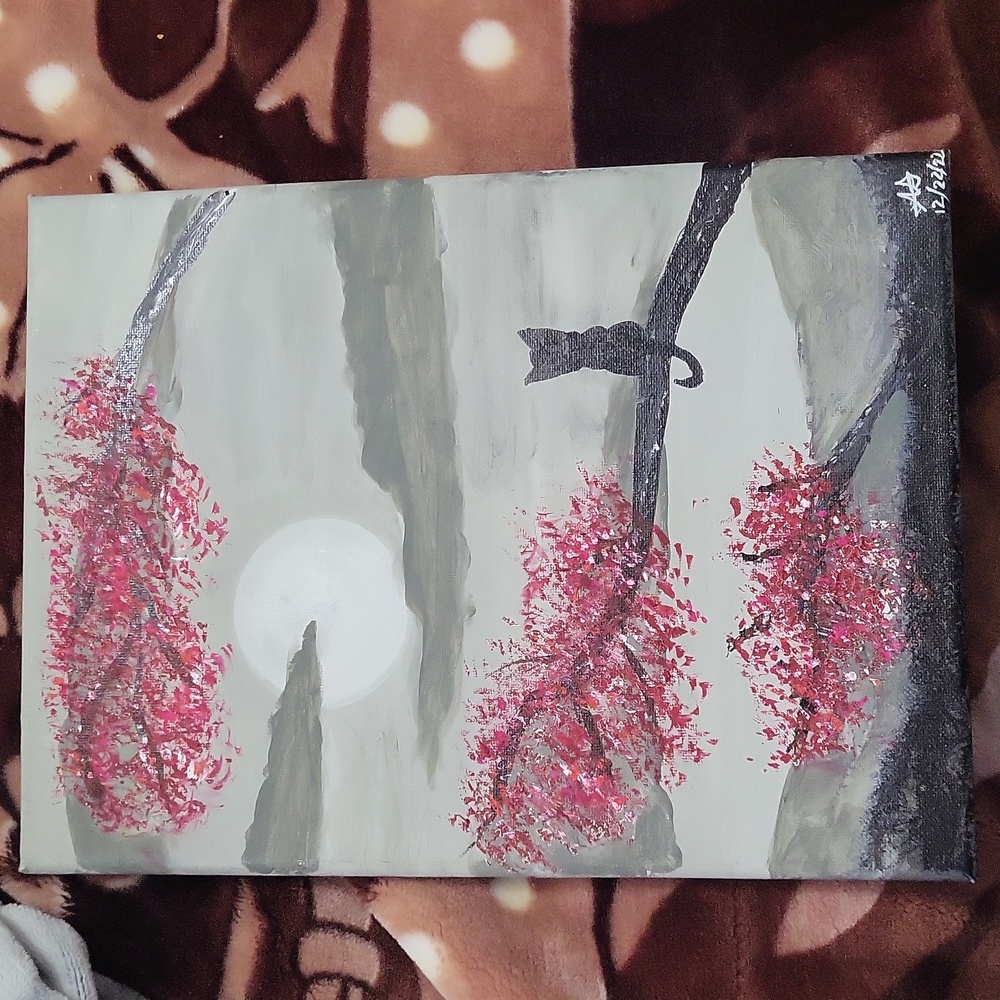 Midnight cat scenery Acrylic painting